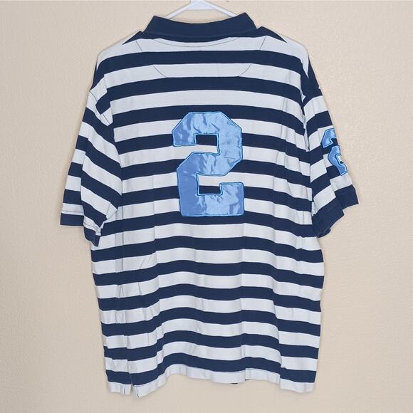 Beverly Hills Polo Club Shirt Mens XL Blue Striped Big Pony Logo No. 2 Rugby - Picture 6 of 9